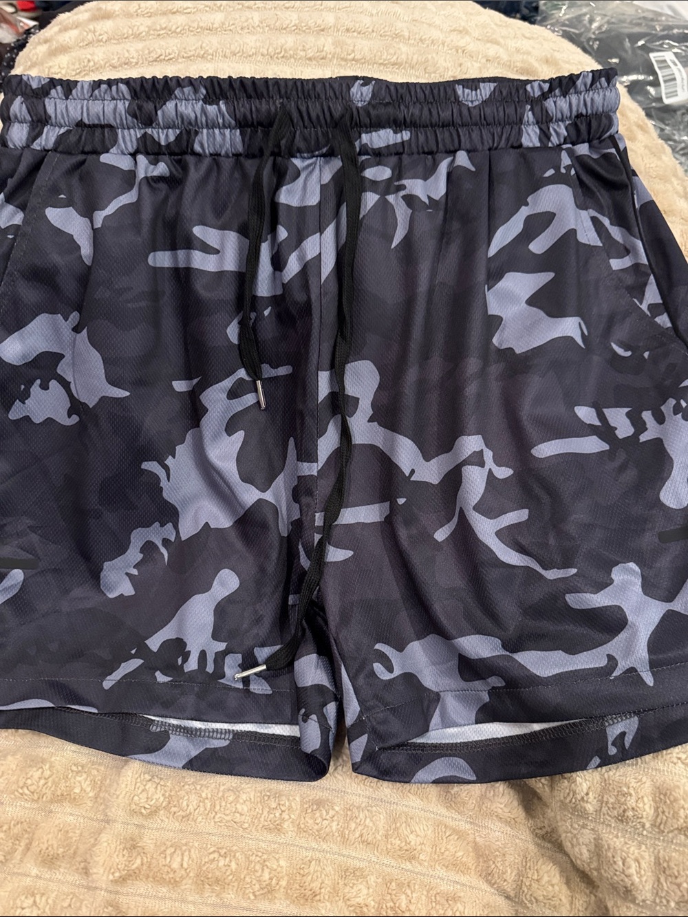 Men's Black & Gray Camo Athletic Shorts Coofandy